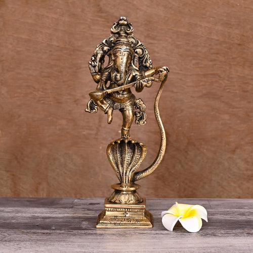 BRASS LORD DANCING GANESHA ON SNAKE (10.5")