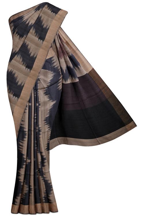 Beige Tussar Silk Saree