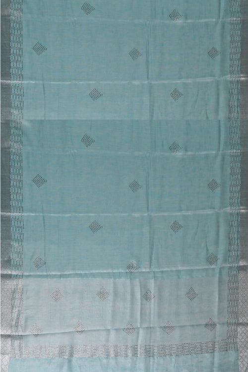 Sky Blue Linen Tissue Silk Saree