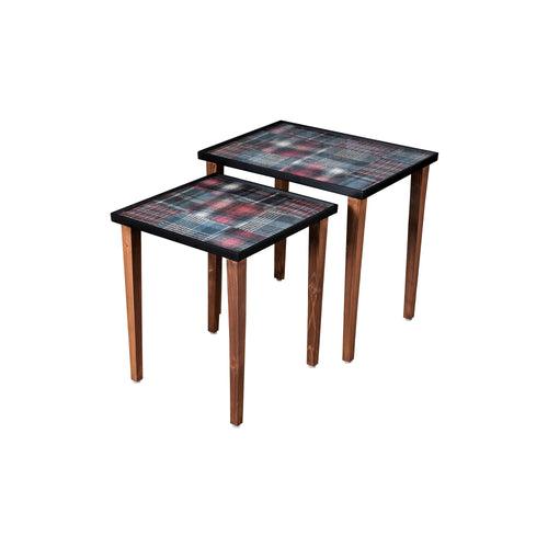 A Tiny Mistake Tartan Wooden Rectangle Nesting Tables (Set of 2), Living Room Decor