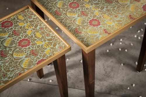 A Tiny Mistake Khimkhwab Weave Brocade Wooden Rectangle Nesting Tables (Set of 3), Living Room Decor