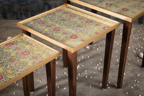 A Tiny Mistake Khimkhwab Weave Brocade Wooden Rectangle Nesting Tables (Set of 3), Living Room Decor