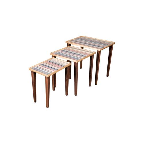 A Tiny Mistake Linen Lines Wooden Rectangle Nesting Tables (Set of 3), Living Room Decor