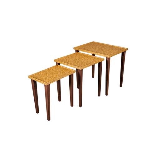 A Tiny Mistake Sunehri Wooden Rectangle Nesting Tables (Set of 3), Living Room Decor