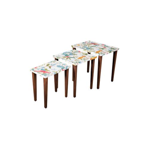 A Tiny Mistake Pakshi Wooden Rectangle Nesting Tables (Set of 3), Living Room Decor