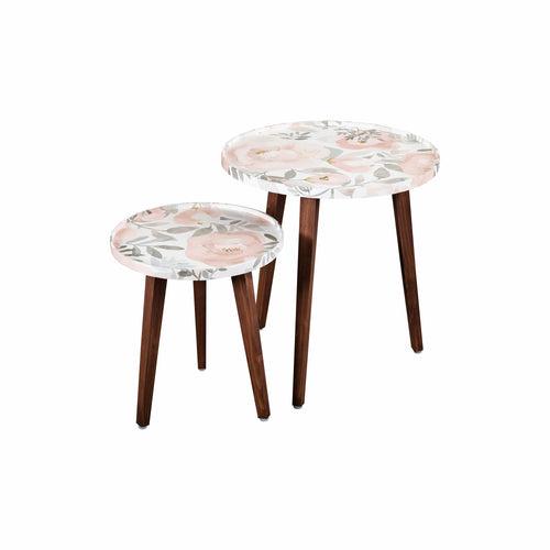 A Tiny Mistake Blossom (Peach and Pink) Wooden Nesting Tables (Set of 2), Living Room Decor