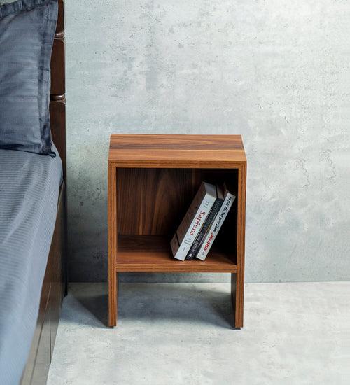 Teak Hues Mica Bedside Table, Side Table, Bedside Open Storage, Bedroom Decor