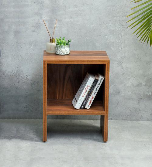 Teak Hues Mica Bedside Table, Side Table, Bedside Open Storage, Bedroom Decor