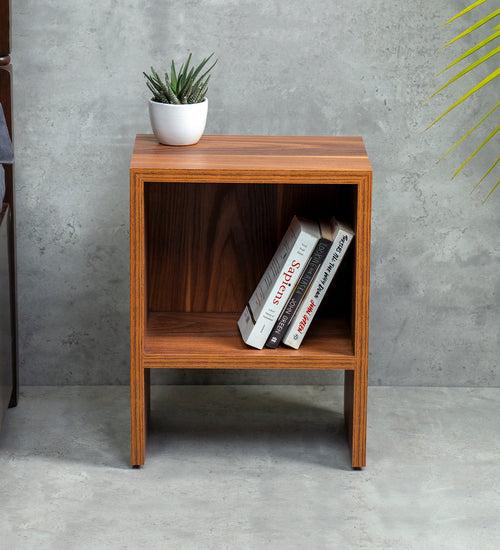 Teak Hues Mica Bedside Table, Side Table, Bedside Open Storage, Bedroom Decor