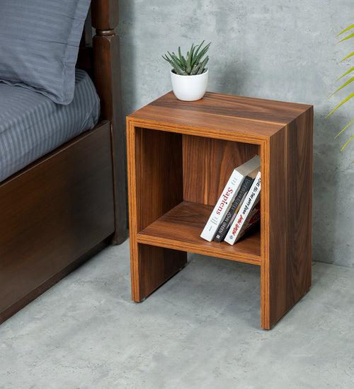 Teak Hues Mica Bedside Table, Side Table, Bedside Open Storage, Bedroom Decor