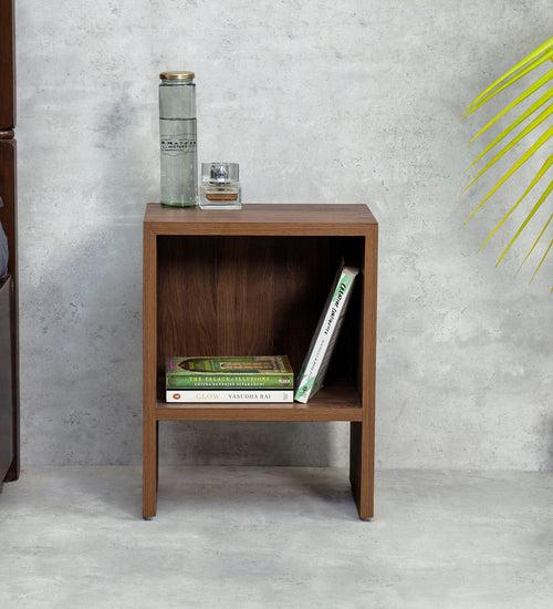 Walnut Hues Mica Bedside Table, Side Table, Bedside Open Storage, Bedroom Decor