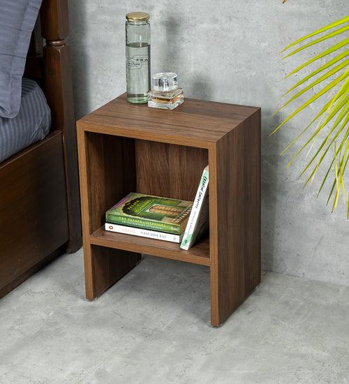 Walnut Hues Mica Bedside Table, Side Table, Bedside Open Storage, Bedroom Decor