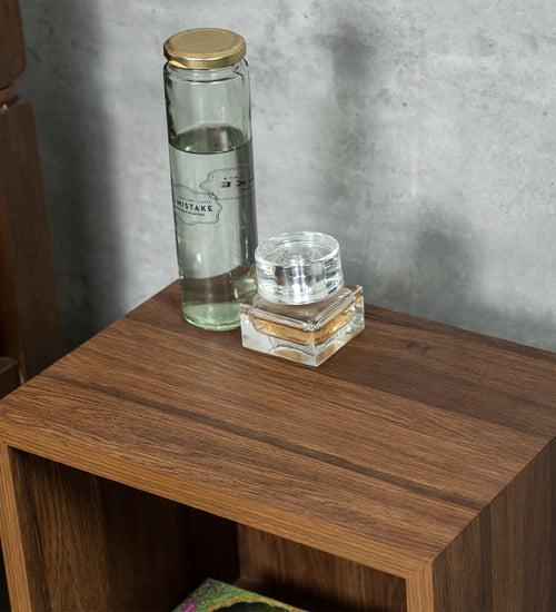 Walnut Hues Mica Bedside Table, Side Table, Bedside Open Storage, Bedroom Decor