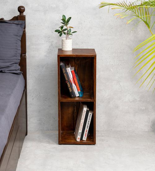 Teak Tint Two Storey Bedside and Living Room Storage, Bookshelf, Decorative Stand