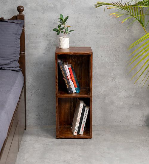 Teak Tint Two Storey Bedside and Living Room Storage, Bookshelf, Decorative Stand