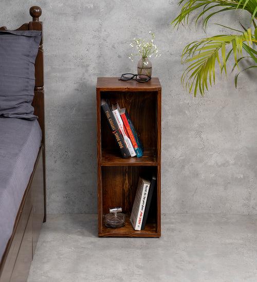 Teak Tint Two Storey Bedside and Living Room Storage, Bookshelf, Decorative Stand