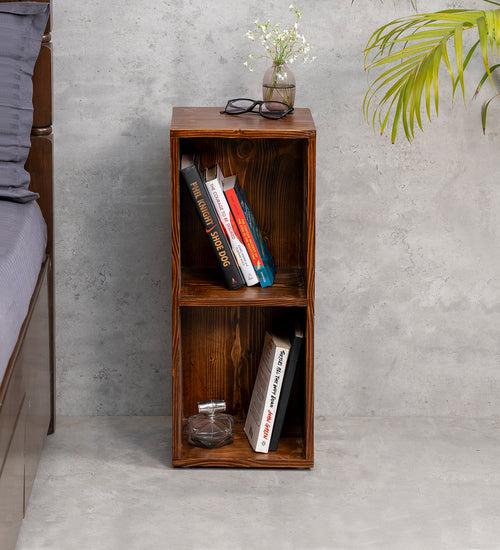 Teak Tint Two Storey Bedside and Living Room Storage, Bookshelf, Decorative Stand