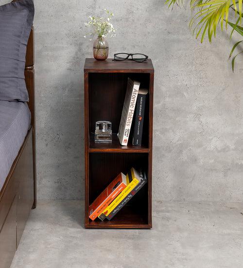 Walnut Tint Two Storey Bedside and Living Room Storage, Bookshelf, Decorative Stand