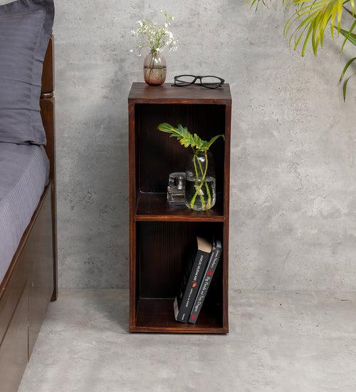 Walnut Tint Two Storey Bedside and Living Room Storage, Bookshelf, Decorative Stand