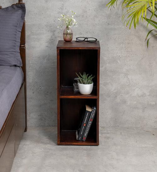 Walnut Tint Two Storey Bedside and Living Room Storage, Bookshelf, Decorative Stand