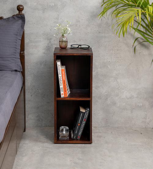 Walnut Tint Two Storey Bedside and Living Room Storage, Bookshelf, Decorative Stand