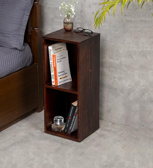 Walnut Tint Two Storey Bedside and Living Room Storage, Bookshelf, Decorative Stand