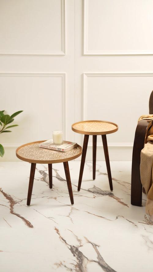 Banarasi Inverse Round Nesting Tables with Wooden Legs, Side Tables, Wooden Tables, Living Room Decor by A Tiny Mistake