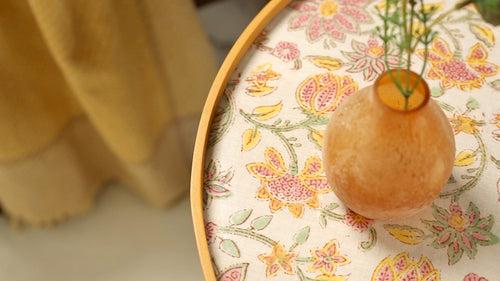 Pink and Yellow Floral Round Nesting Tables with Wooden Legs, Side Tables, Wooden Tables, Living Room Decor by A Tiny Mistake