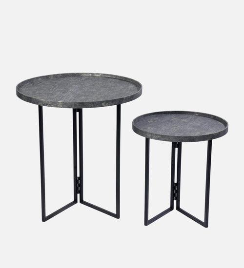 Transcendent Tinge Dark Blue Round Oblique Nesting Tables, Side Tables, Wooden Tables, Living Room Decor by A Tiny Mistake