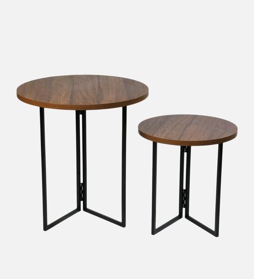 Walnut Hues Round Oblique Nesting Tables, Side Tables, Wooden Tables, Living Room Decor by A Tiny Mistake