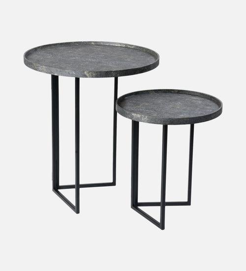 Transcendent Tinge Dark Blue Round Oblique Nesting Tables, Side Tables, Wooden Tables, Living Room Decor by A Tiny Mistake