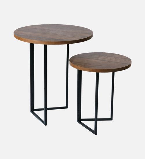 Walnut Hues Round Oblique Nesting Tables, Side Tables, Wooden Tables, Living Room Decor by A Tiny Mistake