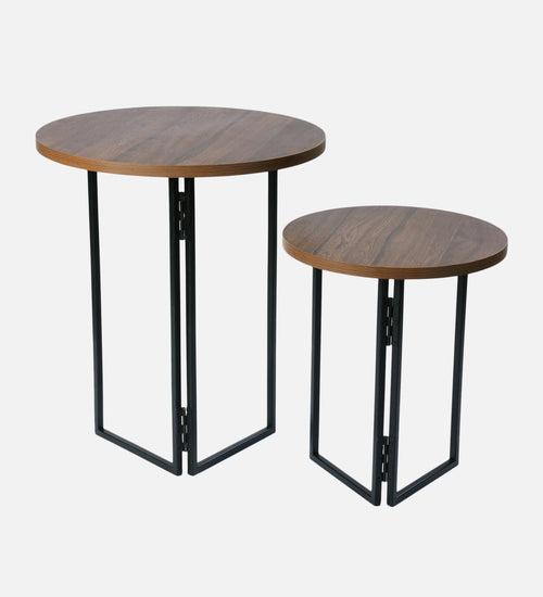 Walnut Hues Round Oblique Nesting Tables, Side Tables, Wooden Tables, Living Room Decor by A Tiny Mistake