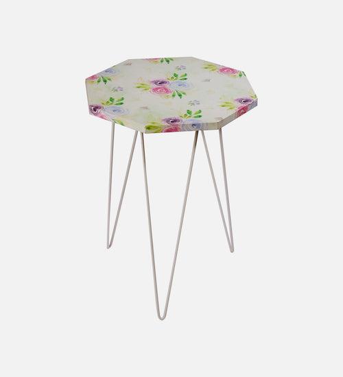 Blush Roses Octagon Side Tables with Hairpin Legs, Side Tables, Wooden Tables, Living Room Decor by A Tiny Mistake