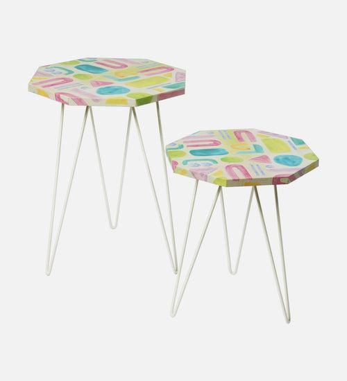 Tiny Doodles Octagon Nesting Tables with Hairpin Legs, Side Tables, Wooden Tables, Living Room Decor by A Tiny Mistake