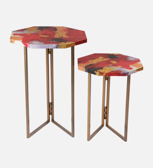 Rang Octagon Oblique Nesting Tables, Side Tables, Wooden Tables, Living Room Decor by A Tiny Mistake