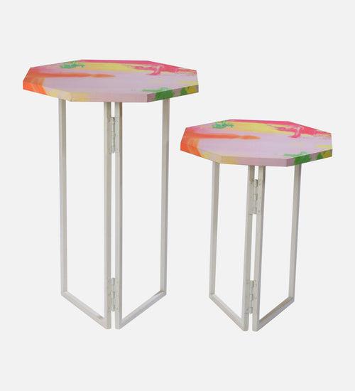 Neon Octagon Oblique Nesting Tables, Side Tables, Wooden Tables, Living Room Decor by A Tiny Mistake