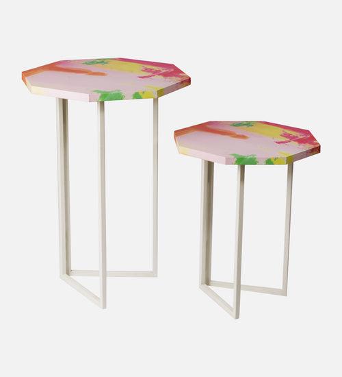 Neon Octagon Oblique Nesting Tables, Side Tables, Wooden Tables, Living Room Decor by A Tiny Mistake