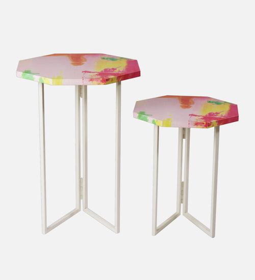 Neon Octagon Oblique Nesting Tables, Side Tables, Wooden Tables, Living Room Decor by A Tiny Mistake