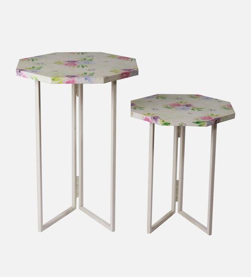 Blush Roses Octagon Oblique Nesting Tables, Side Tables, Wooden Tables, Living Room Decor by A Tiny Mistake