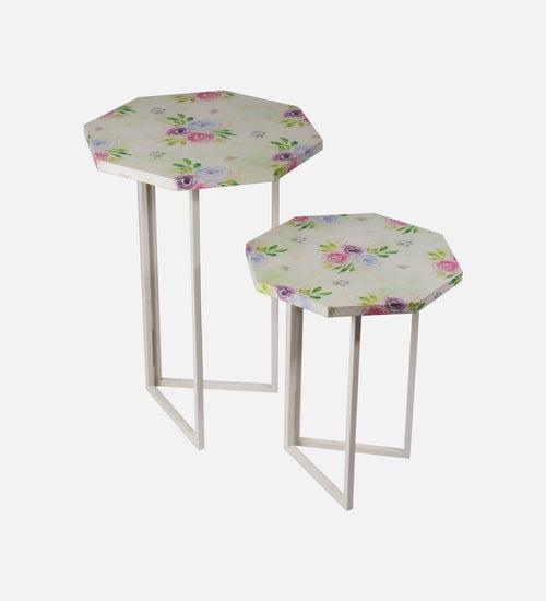 Blush Roses Octagon Oblique Nesting Tables, Side Tables, Wooden Tables, Living Room Decor by A Tiny Mistake