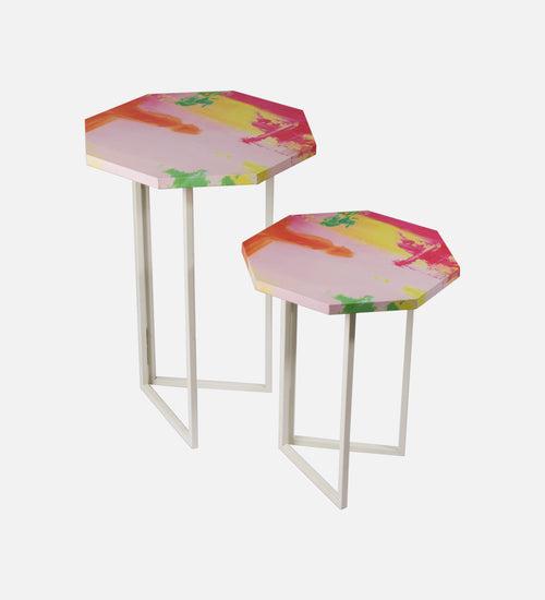 Neon Octagon Oblique Nesting Tables, Side Tables, Wooden Tables, Living Room Decor by A Tiny Mistake