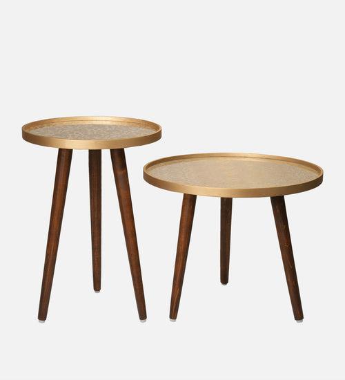 Banarasi Inverse Round Nesting Tables with Wooden Legs, Side Tables, Wooden Tables, Living Room Decor by A Tiny Mistake