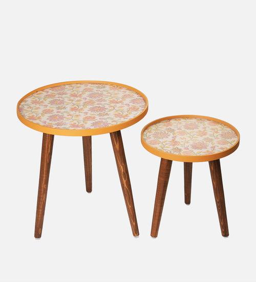 Pink and Yellow Floral Round Nesting Tables with Wooden Legs, Side Tables, Wooden Tables, Living Room Decor by A Tiny Mistake