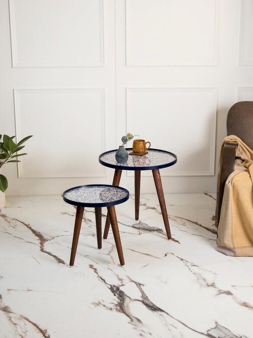 Warli Chitra Round Nesting Tables with Wooden Legs, Side Tables, Wooden Tables, Living Room Decor by A Tiny Mistake