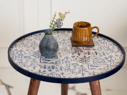 Warli Chitra Round Nesting Tables with Wooden Legs, Side Tables, Wooden Tables, Living Room Decor by A Tiny Mistake