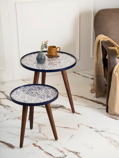 Warli Chitra Round Nesting Tables with Wooden Legs, Side Tables, Wooden Tables, Living Room Decor by A Tiny Mistake