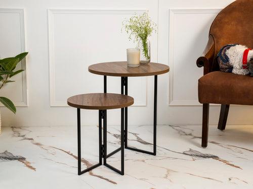 Walnut Hues Round Oblique Nesting Tables, Side Tables, Wooden Tables, Living Room Decor by A Tiny Mistake