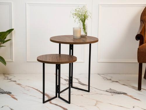 Walnut Hues Round Oblique Nesting Tables, Side Tables, Wooden Tables, Living Room Decor by A Tiny Mistake