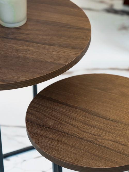 Walnut Hues Round Oblique Nesting Tables, Side Tables, Wooden Tables, Living Room Decor by A Tiny Mistake